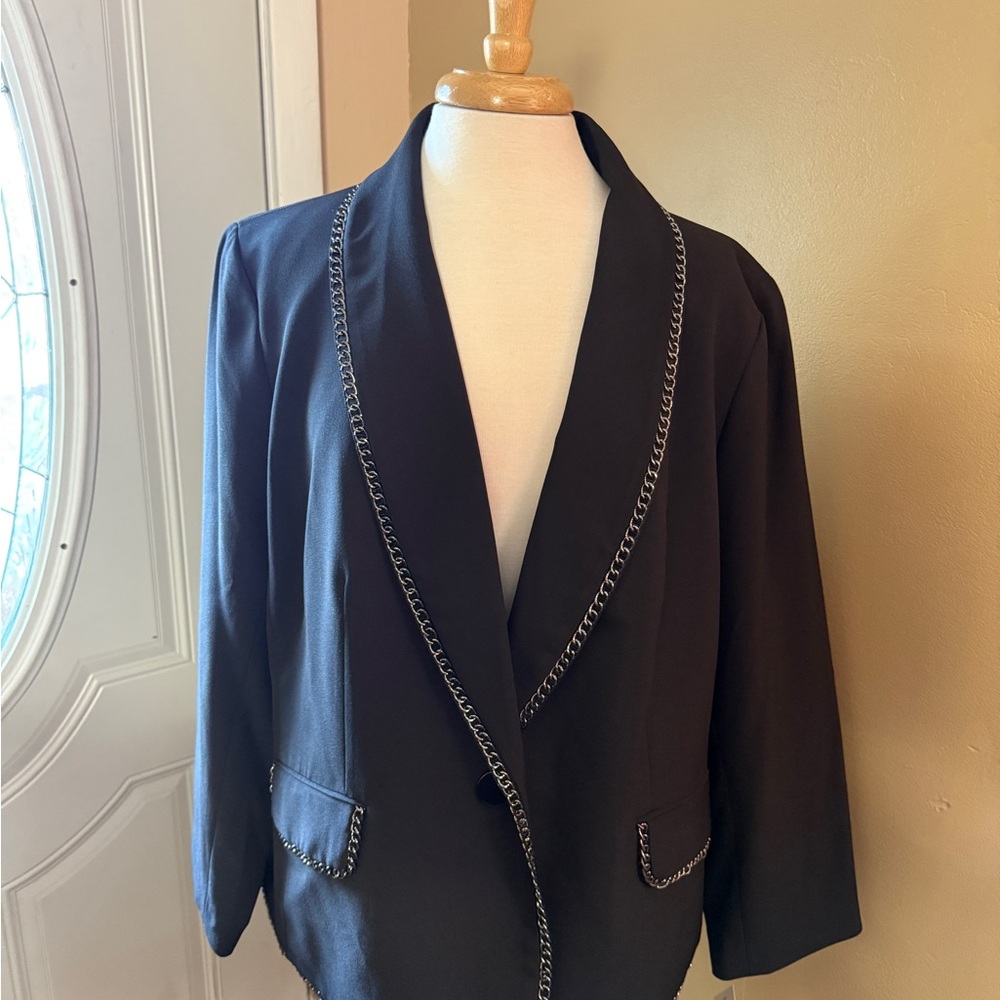 Kasper Black Blazer with Chain Accents